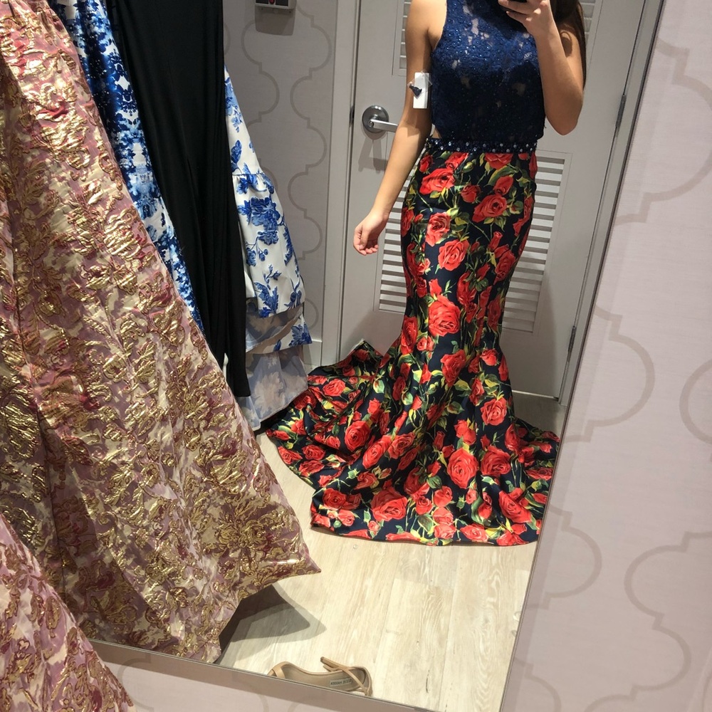 Floral Red and Black Evening Gown